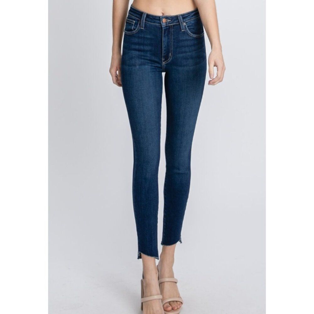 L.T.J. Letter to Juliet Size 28 Dark Verona Raw Frayed Step Diagonal Hem Jeans